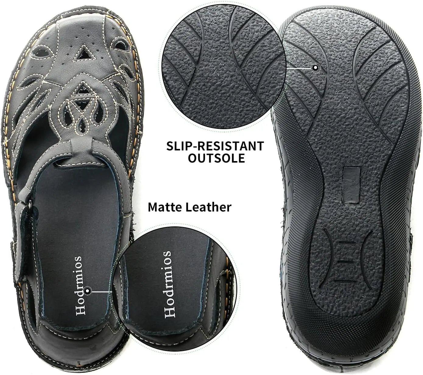 Black Closed Toe Sandals for Women Casual Walking Sandals Comfortable Leather Mary Jane Flat Women's Casual Loafers