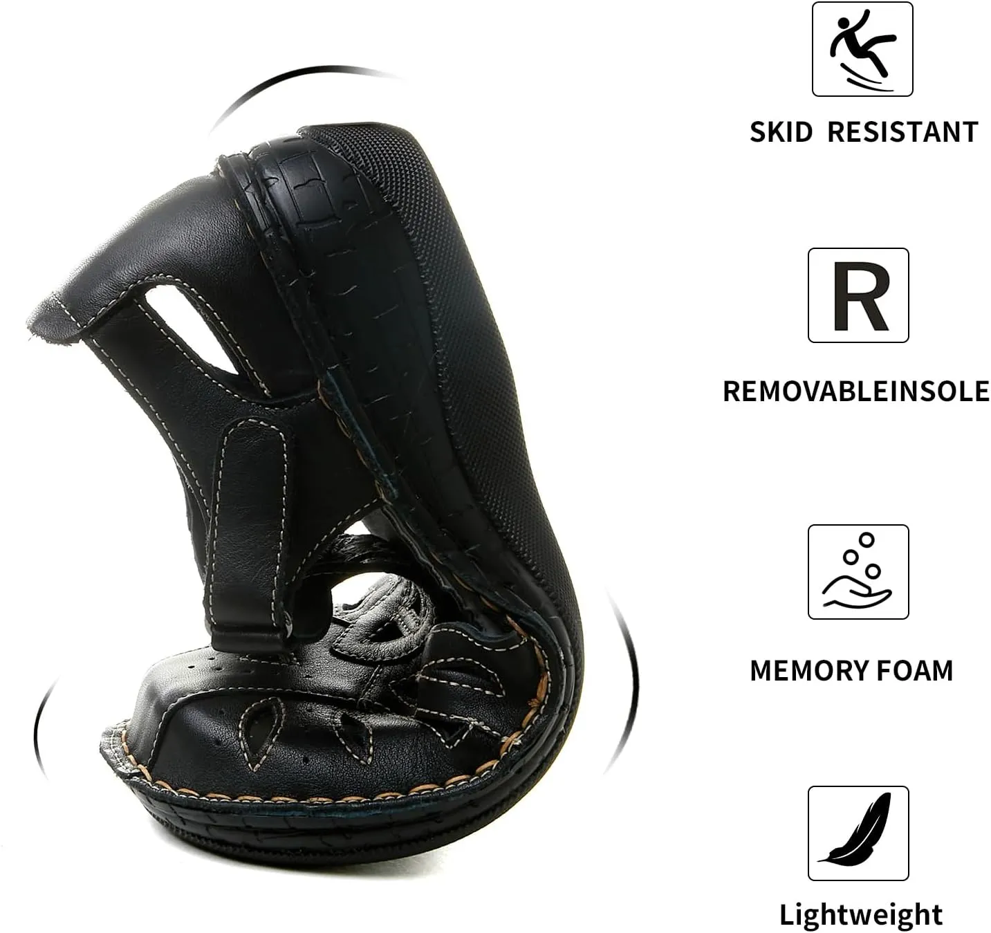 Black Closed Toe Sandals for Women Casual Walking Sandals Comfortable Leather Mary Jane Flat Women's Casual Loafers