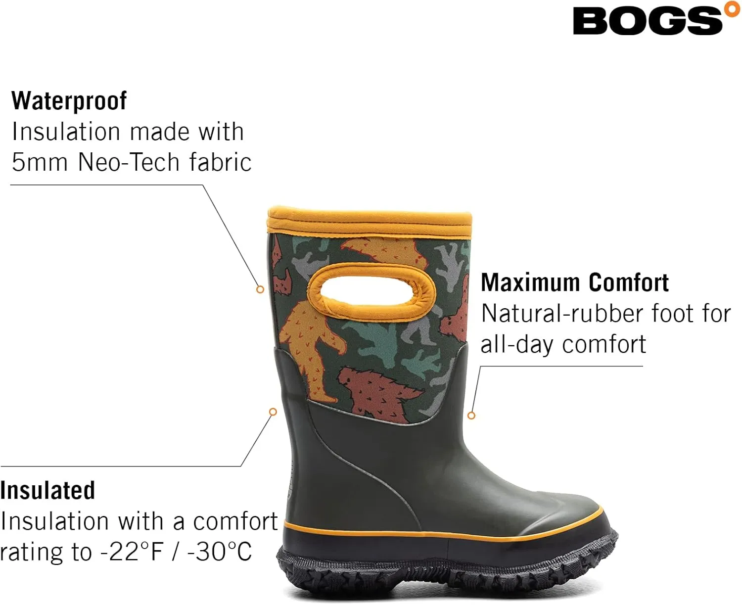 BOGS Grasp Kids Waterproof Insulated All Weather Rain Boots Mud Boots I For Snow, Rain, Winter, Mud and Cold Weather for Toddlers, Girls, Boys, Unisex
