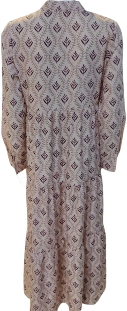 Boho Casual Loose Long Sleeve Maxi Dress for Womens Vintage Print Pleated Crewneck Flowy Baggy Long Dress