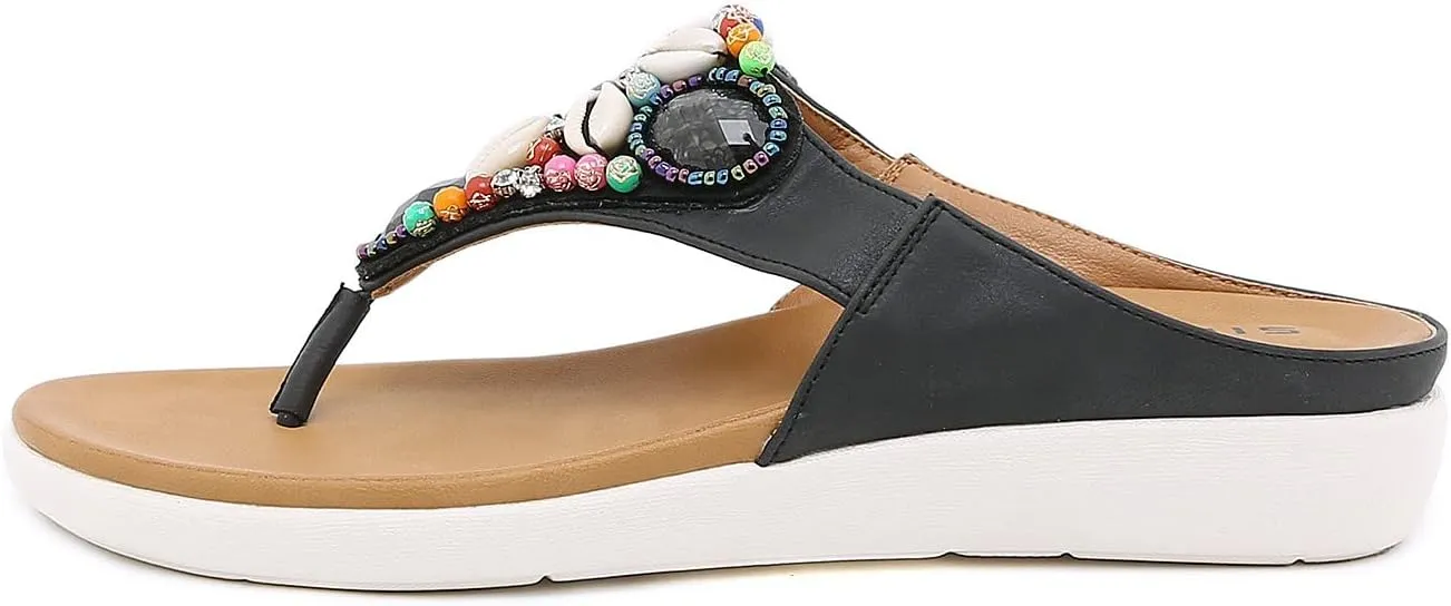Boho Sandals for Women Wedge Clip Toe Slip-on Flip Flops Summer Ethnic Style Thong Slippers Vintage Comfy Beaded Shells Beach Shoes Slide Sandals