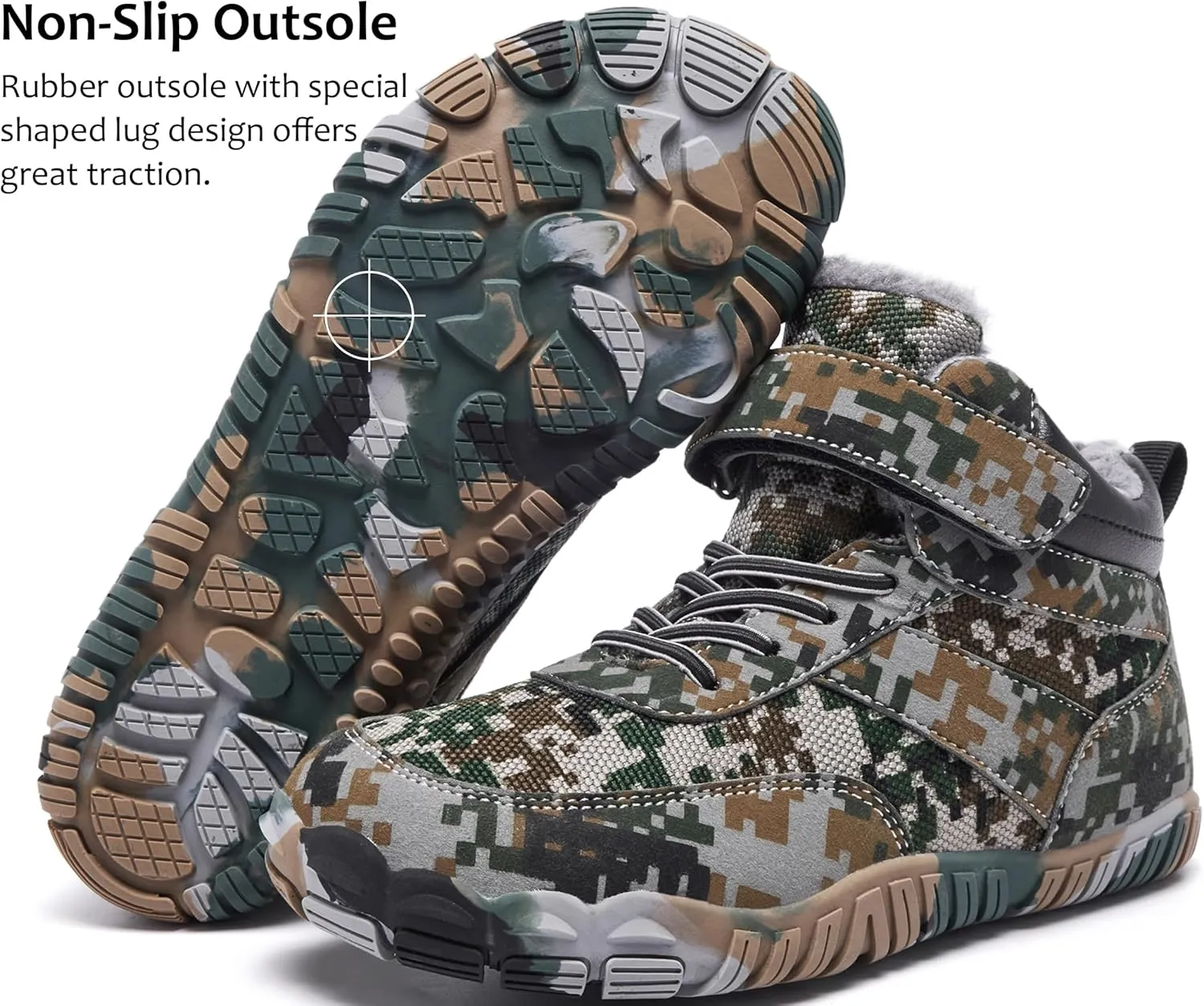 Boys Winter Boots Camouflage Snow Warm Faux Fur Lined Water-Resistant Shoes (Little Kid/Big Kid)