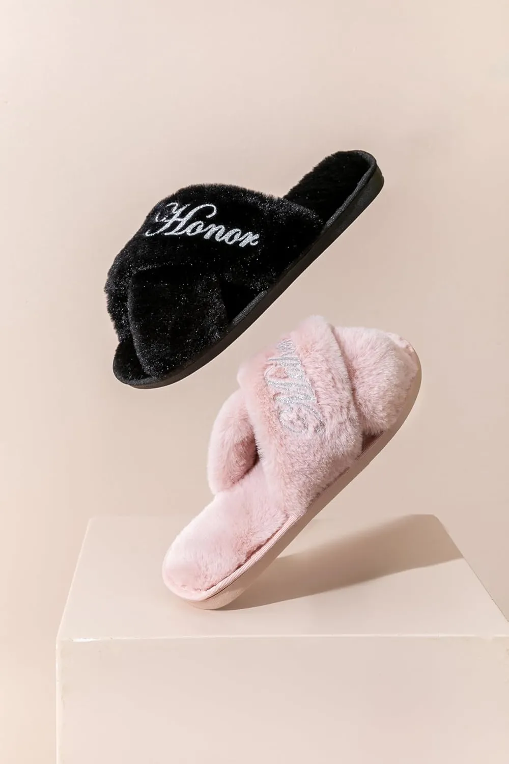 Bridal Slipper - Bridesmaid & Bachelorette Gifts - Silver Glitter Print