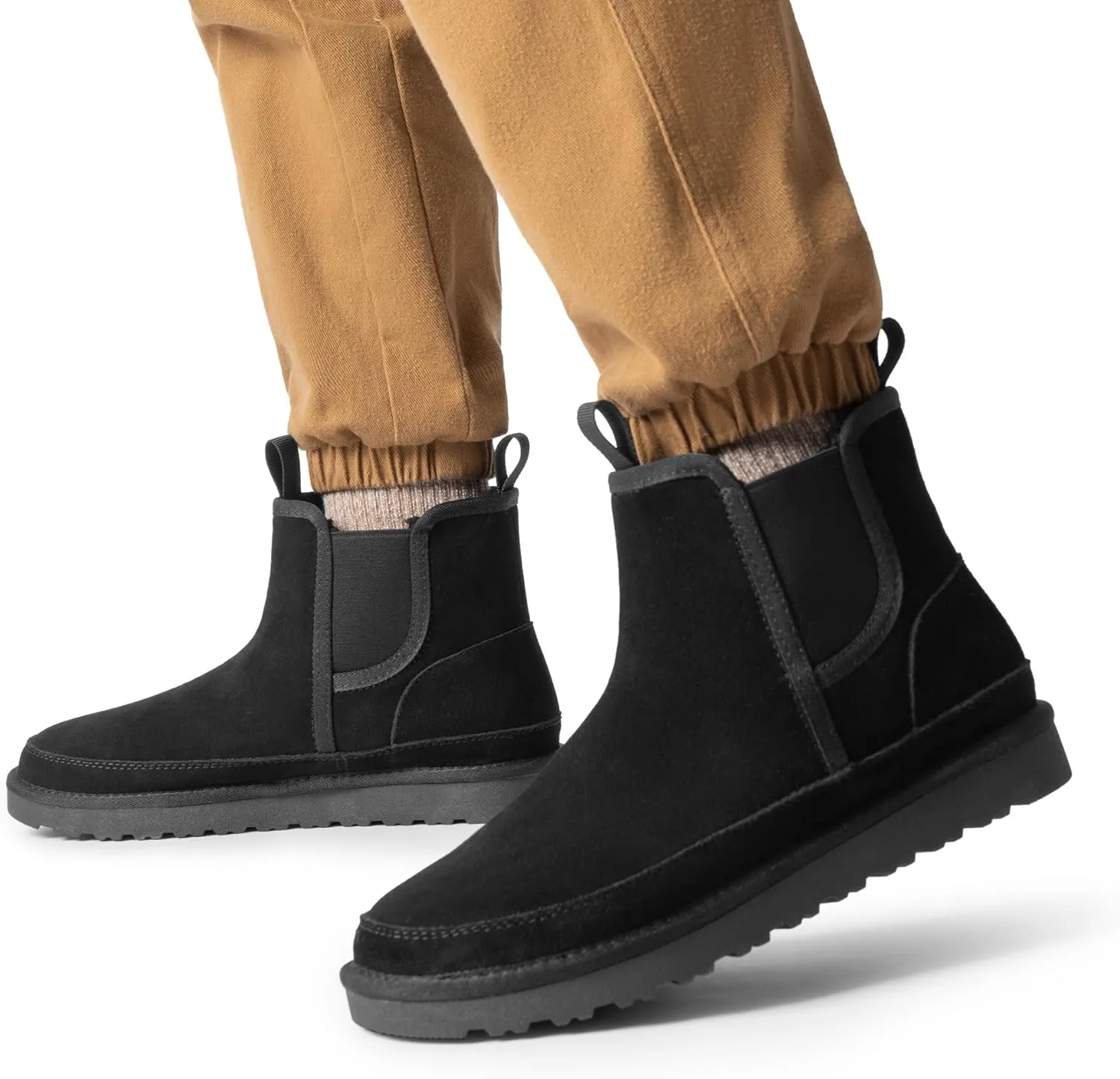 Bruno Marc Men's Winter Snow Boots FuzzyGo Rugged Suede Leather Cold Weather Warm Chelsea Outdoor Boots