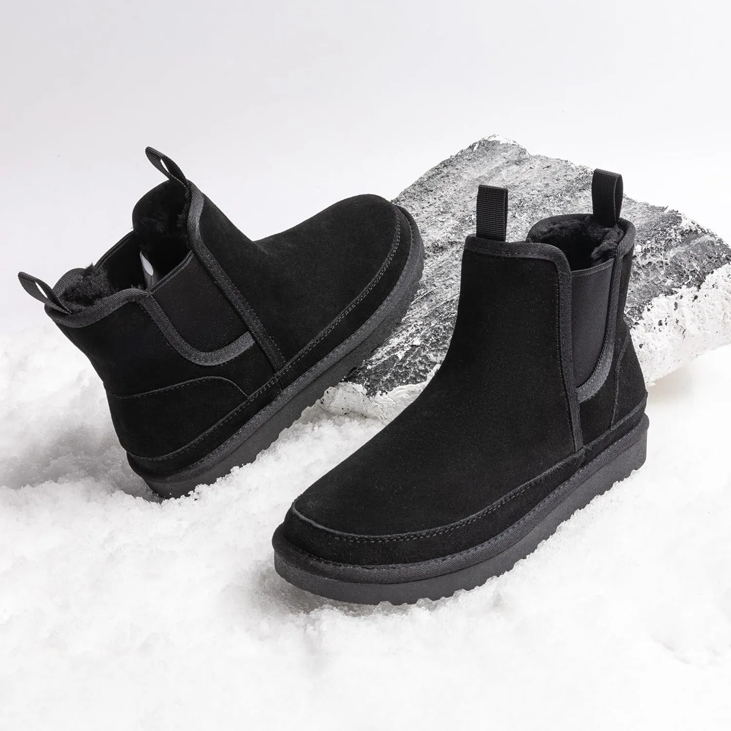 Bruno Marc Men's Winter Snow Boots FuzzyGo Rugged Suede Leather Cold Weather Warm Chelsea Outdoor Boots