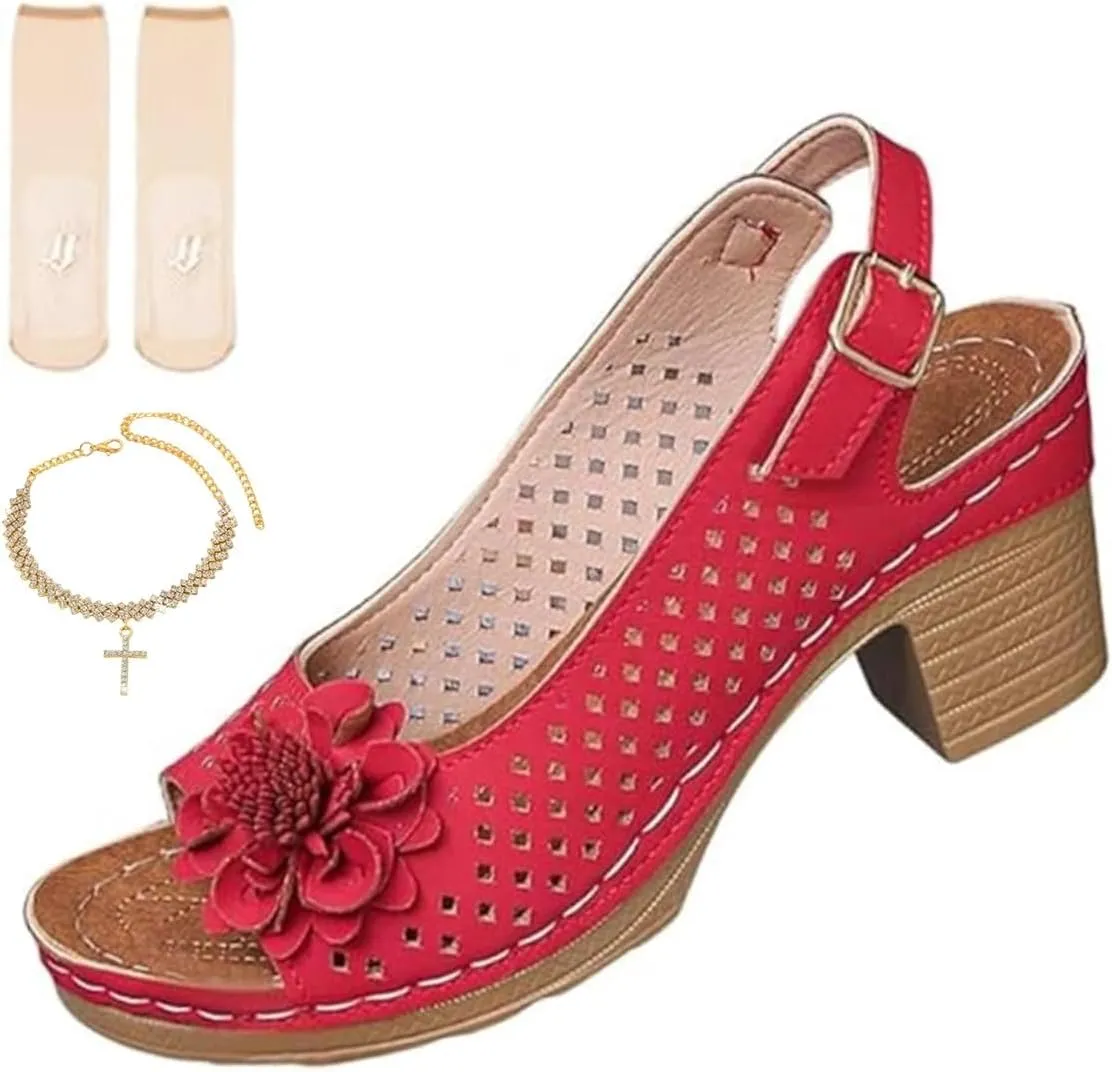 Buckled Square Heel Sandals for Women, Peep Toe Low Slingback Dressy Chunky Wedge Shoe for Prom Wedding Casual Party