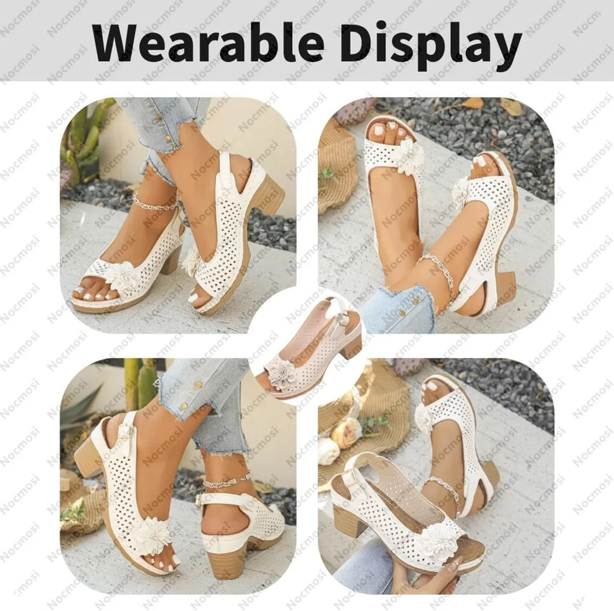 Buckled Square Heel Sandals for Women, Peep Toe Low Slingback Dressy Chunky Wedge Shoe for Prom Wedding Casual Party