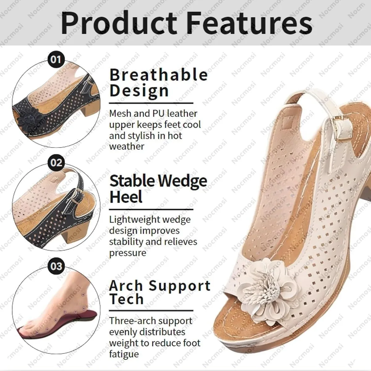 Buckled Square Heel Sandals for Women, Peep Toe Low Slingback Dressy Chunky Wedge Shoe for Prom Wedding Casual Party