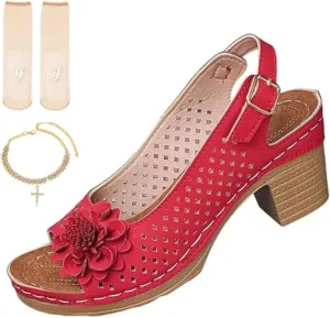 Buckled Square Heel Sandals for Women, Peep Toe Low Slingback Dressy Chunky Wedge Shoe for Prom Wedding Casual Party