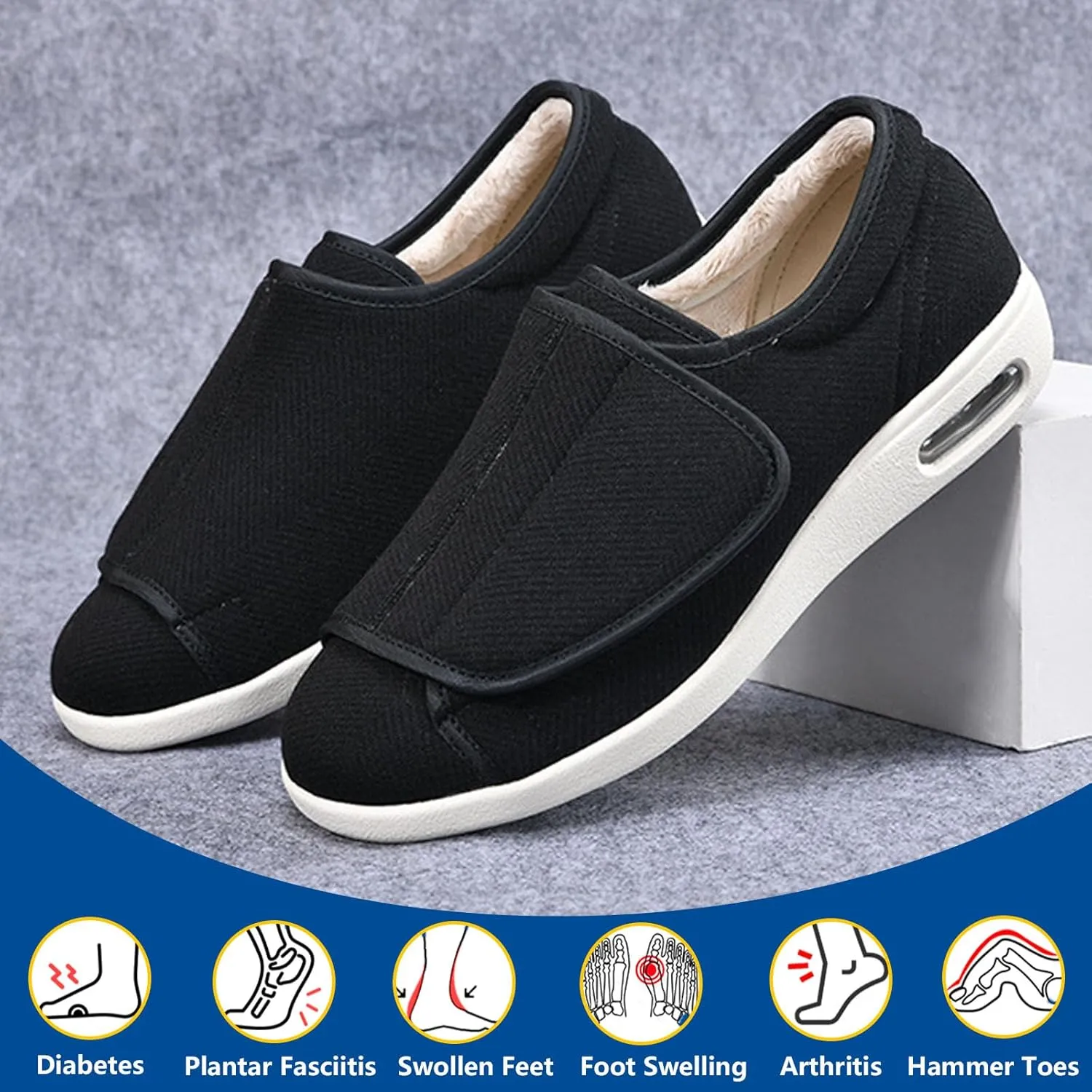 bumuam Women's Walking Shoes with Arch Support,Adjustable Closure Warm Lightweight Width Non Slip Air Cushion Sneakers for Swollen Feet Edema