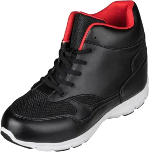 CALTO Men's Invisible Height Increasing Elevator Shoes - Black/Red Leather/Mesh Lace-up Sporty Trainers - 4 Inches Taller - G3332 - Size 8 D(M) US