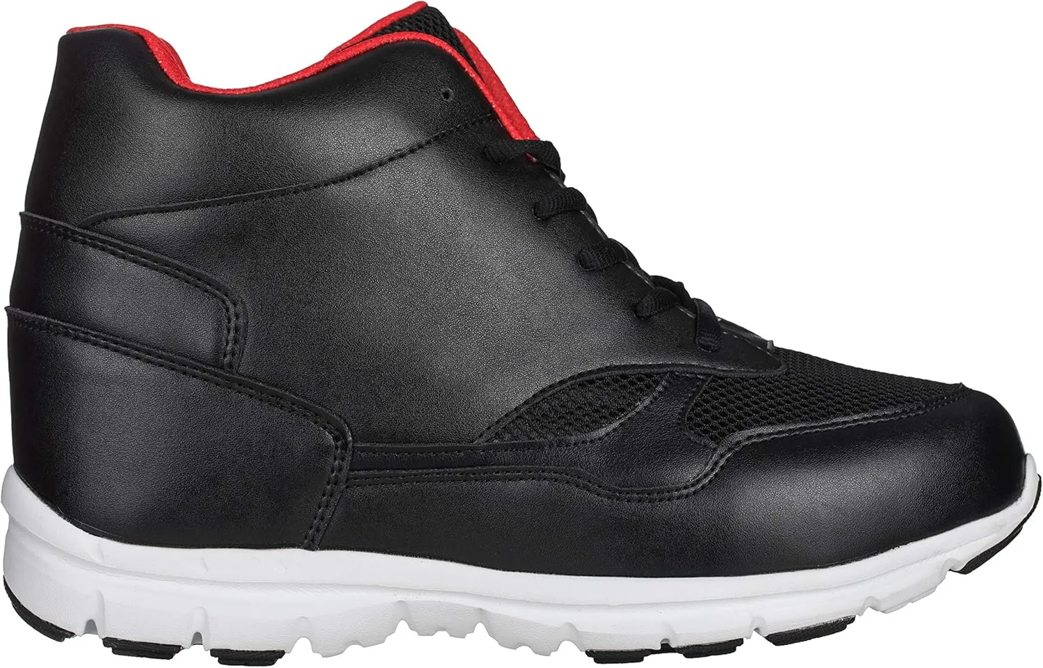 CALTO Men's Invisible Height Increasing Elevator Shoes - Black/Red Leather/Mesh Lace-up Sporty Trainers - 4 Inches Taller - G3332 - Size 8 D(M) US