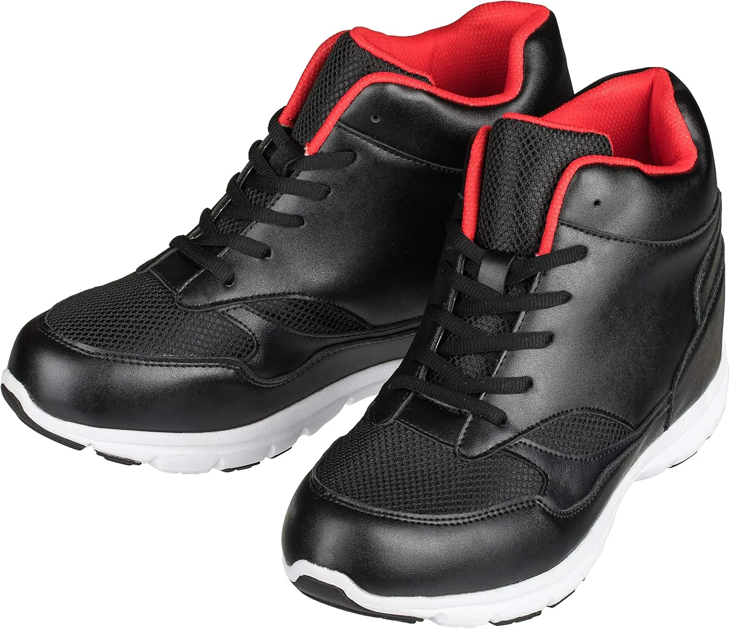CALTO Men's Invisible Height Increasing Elevator Shoes - Black/Red Leather/Mesh Lace-up Sporty Trainers - 4 Inches Taller - G3332 - Size 8 D(M) US