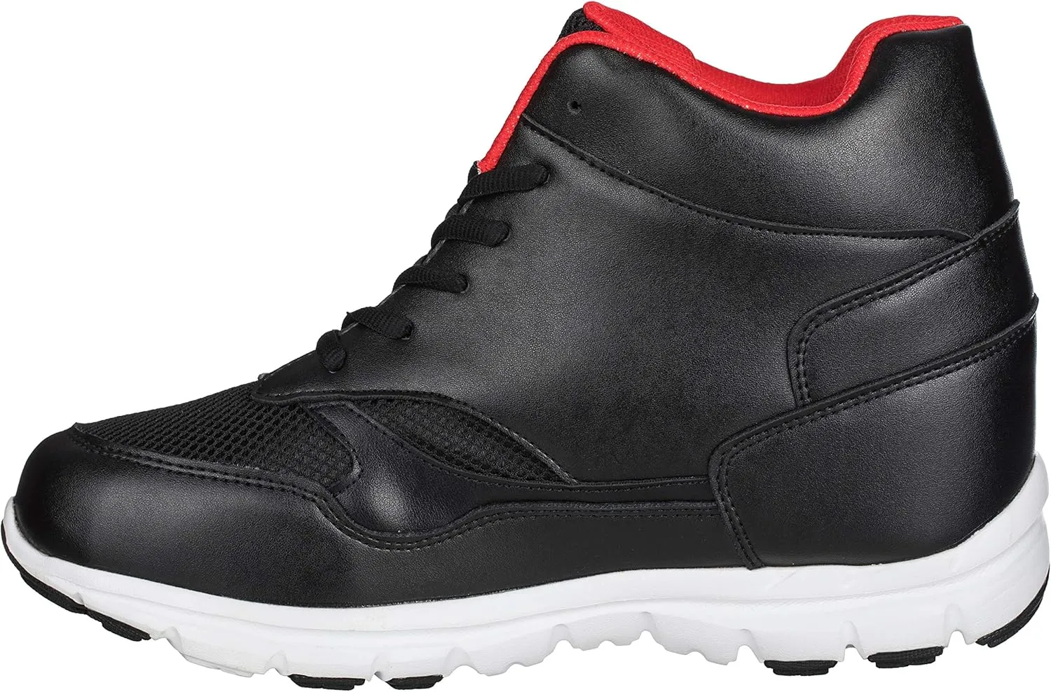 CALTO Men's Invisible Height Increasing Elevator Shoes - Black/Red Leather/Mesh Lace-up Sporty Trainers - 4 Inches Taller - G3332 - Size 8 D(M) US