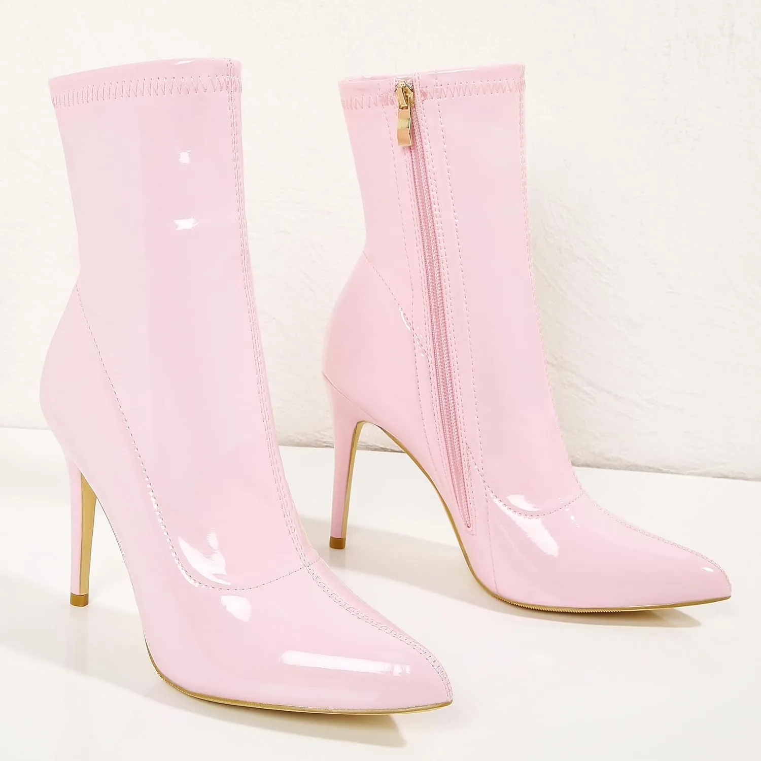 CAMSSOO Women's Ankle Boots Stiletto High Heels Boots Sexy Pointed Toe Side Zipper Sock Boots Comfy Mid Calf Booties