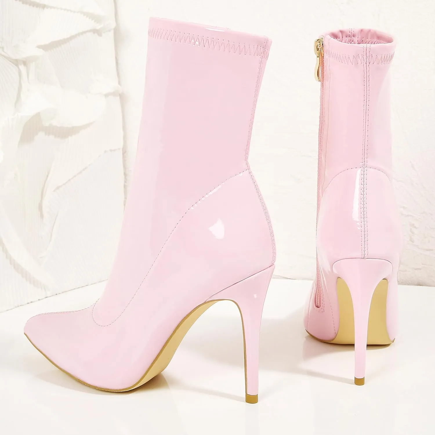 CAMSSOO Women's Ankle Boots Stiletto High Heels Boots Sexy Pointed Toe Side Zipper Sock Boots Comfy Mid Calf Booties