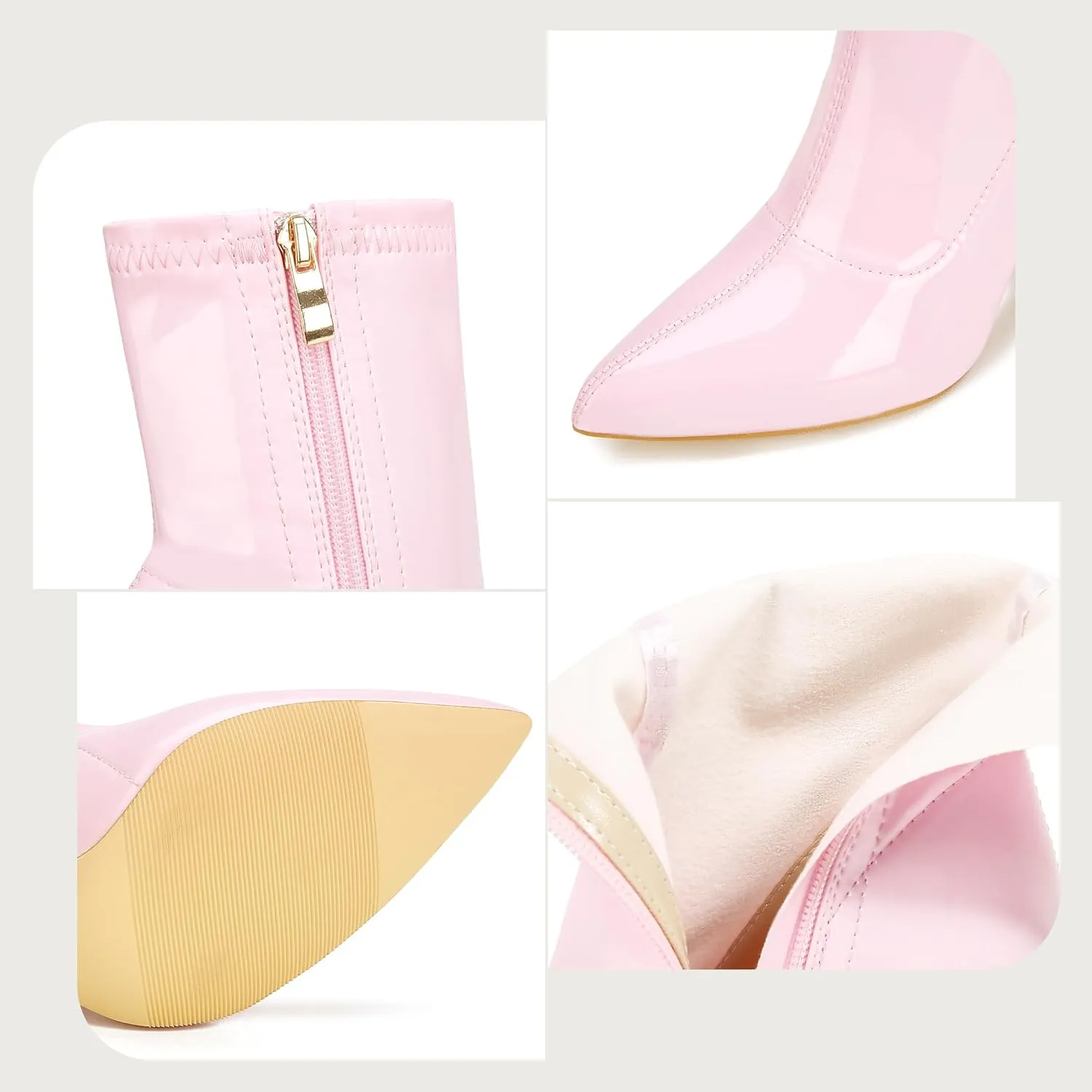 CAMSSOO Women's Ankle Boots Stiletto High Heels Boots Sexy Pointed Toe Side Zipper Sock Boots Comfy Mid Calf Booties
