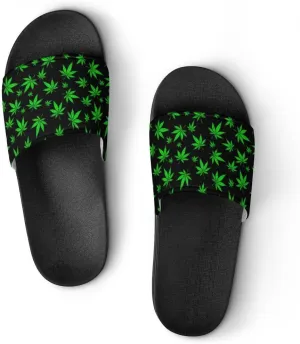 Cannabis Leaf PVC Home Slippers Man Womens Non Slip Bath Open Toe Shoes Lightweight Indoor Sandals Beach Slides