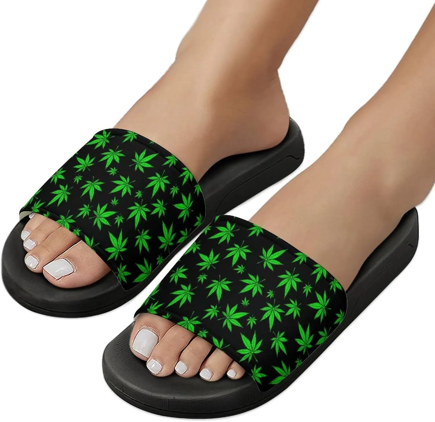 Cannabis Leaf PVC Home Slippers Man Womens Non Slip Bath Open Toe Shoes Lightweight Indoor Sandals Beach Slides