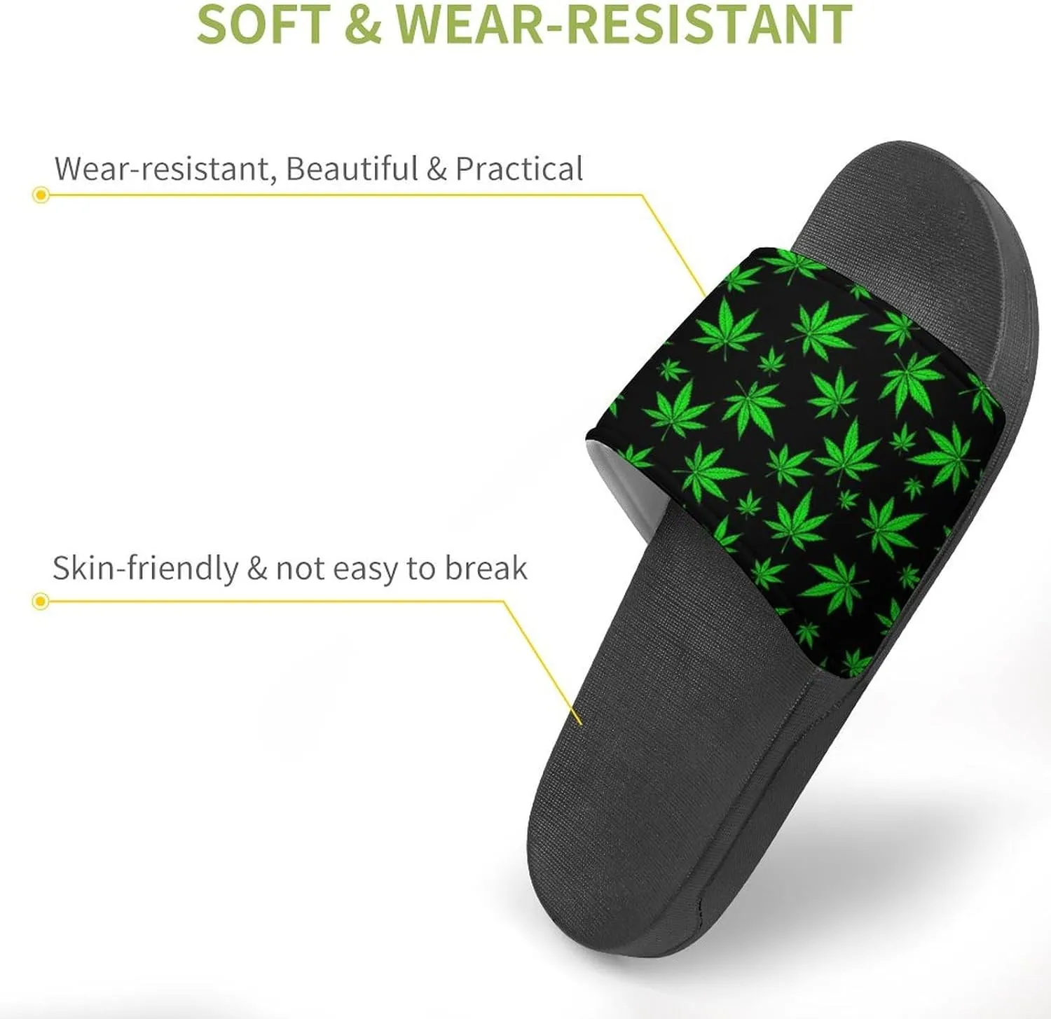 Cannabis Leaf PVC Home Slippers Man Womens Non Slip Bath Open Toe Shoes Lightweight Indoor Sandals Beach Slides