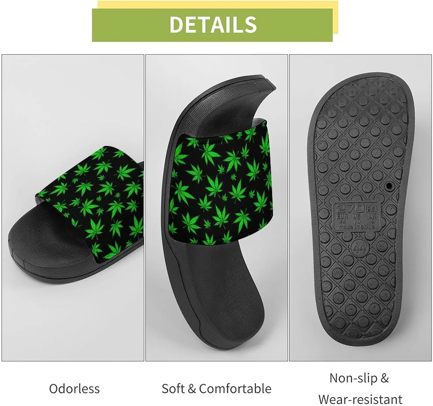 Cannabis Leaf PVC Home Slippers Man Womens Non Slip Bath Open Toe Shoes Lightweight Indoor Sandals Beach Slides