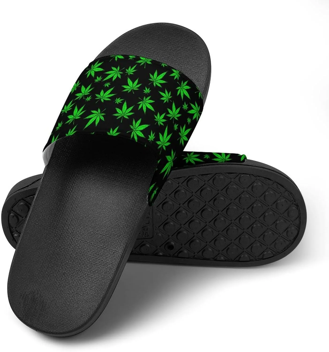 Cannabis Leaf PVC Home Slippers Man Womens Non Slip Bath Open Toe Shoes Lightweight Indoor Sandals Beach Slides