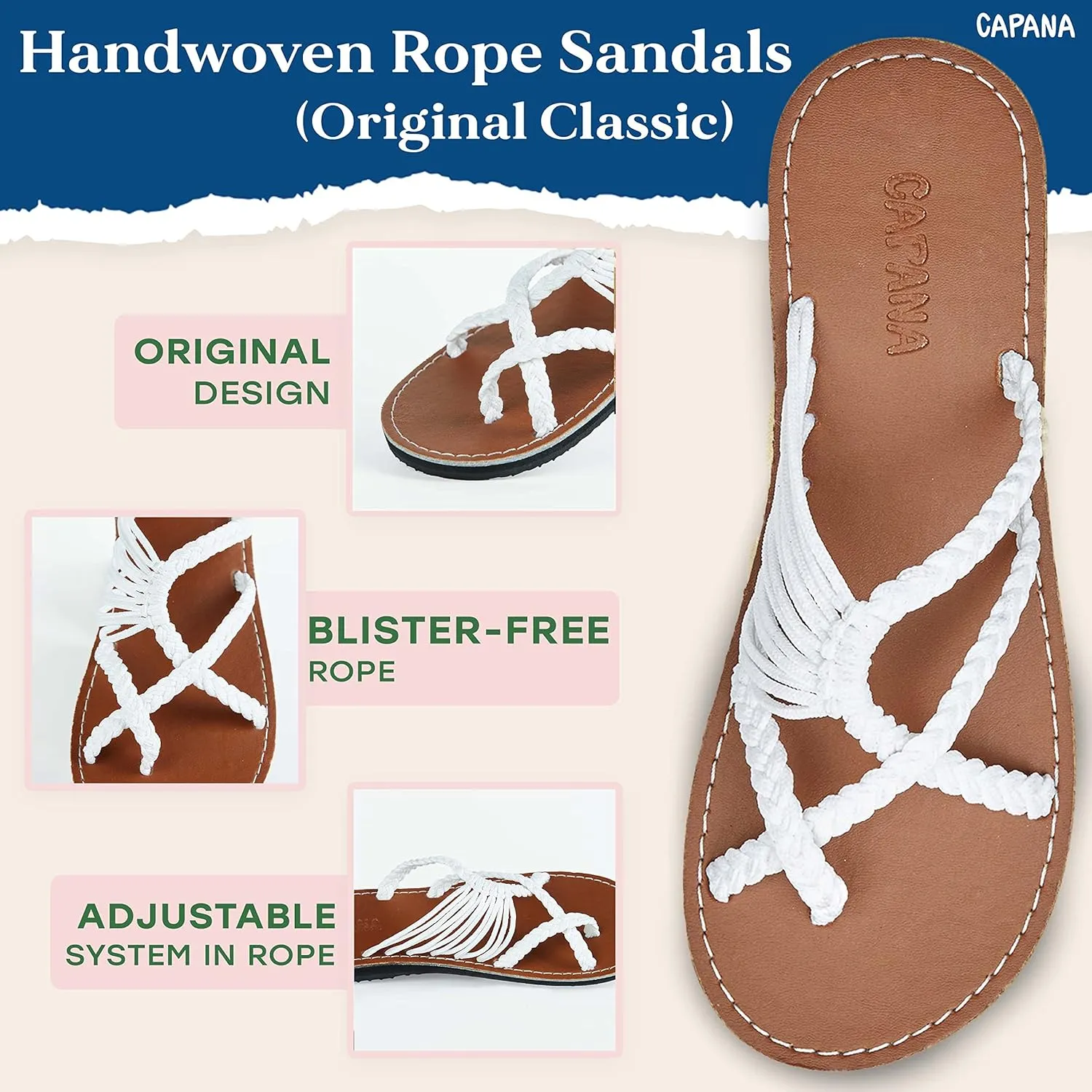 Capana Woven Women's Flat Sandals - Strappy Braided Beach Sandals for Dressy Summer, Rope Bohemian Spring Casual Womens Shoes, Comfy Boho Flats for Teen Girls Oceanbliss