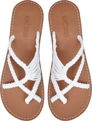 Capana Woven Women's Flat Sandals - Strappy Braided Beach Sandals for Dressy Summer, Rope Bohemian Spring Casual Womens Shoes, Comfy Boho Flats for Teen Girls Oceanbliss
