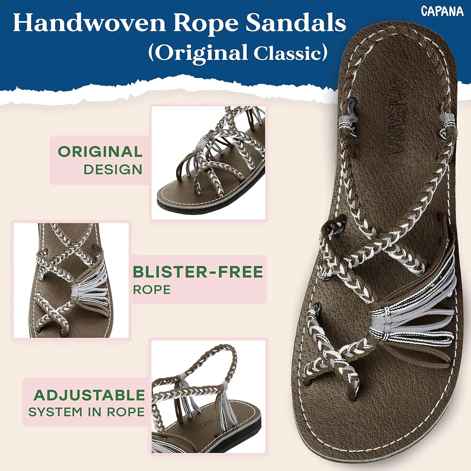 Capana Woven Women's Flat Sandals - Strappy Braided Sandals, Beach Sandals for Women Dressy Summer, Rope Bohemian Sandals, Spring Casual Womens Shoes, Comfy Boho Flats for Teen Girls – Banyan