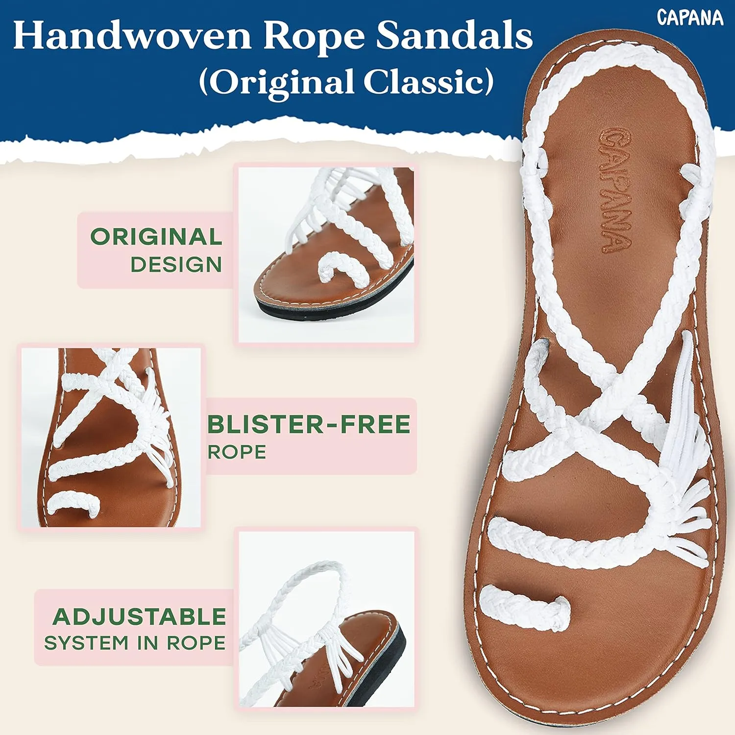 Capana Woven Women's Flat Sandals - Strappy Braided Sandals, Beach Sandals for Women Dressy Summer, Rope Bohemian Sandals, Spring Casual Womens Shoes, Comfy Boho Flats for Teen Girls – Commune