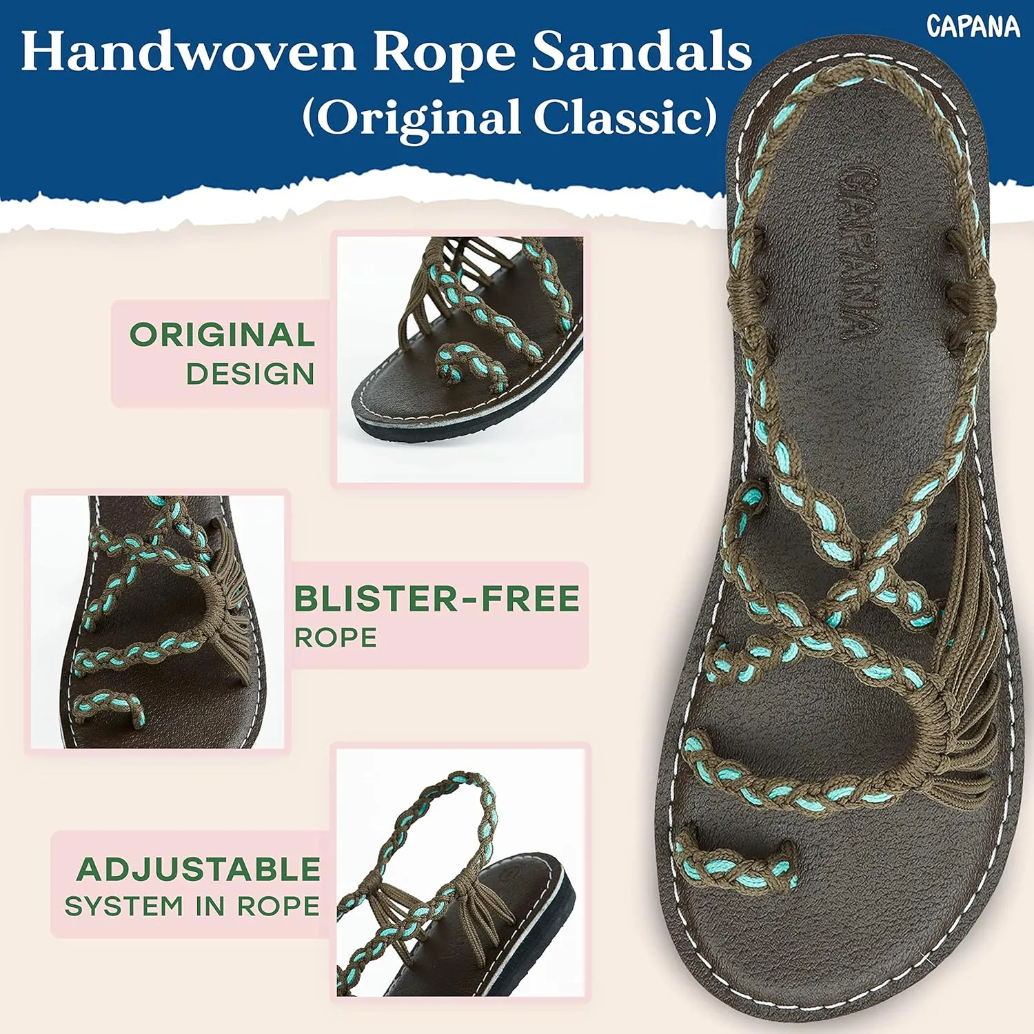 Capana Woven Women's Flat Sandals - Strappy Braided Sandals, Beach Sandals for Women Dressy Summer, Rope Bohemian Sandals, Spring Casual Womens Shoes, Comfy Boho Flats for Teen Girls – Commune