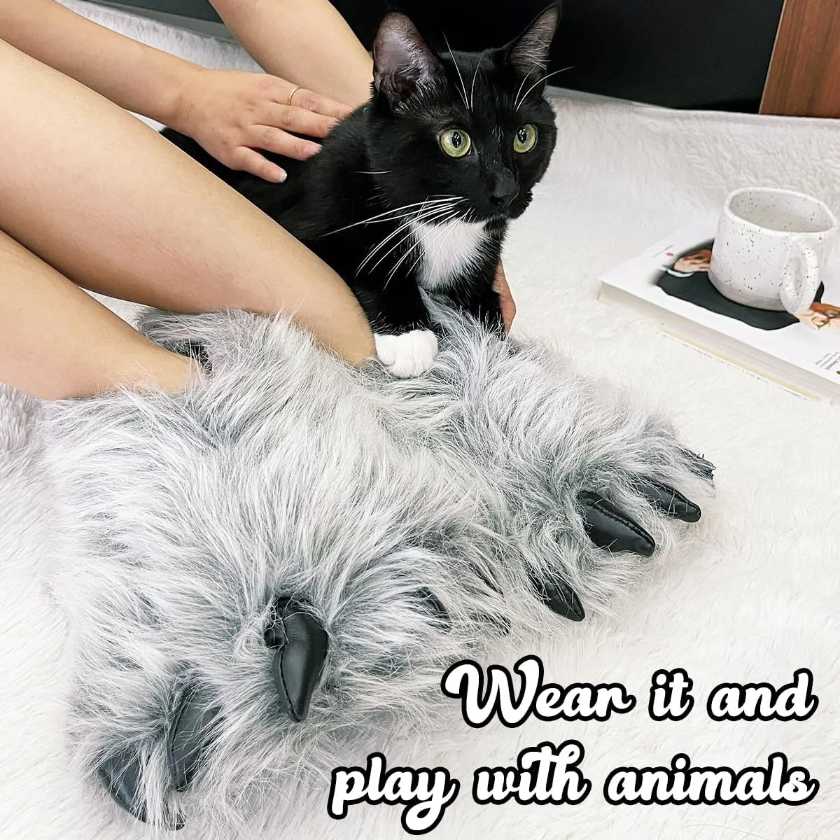 Caramella Bubble Cute Fuzzy Animal Paw Slippers Fluffy Animal Claw Slippers Soft Funny Monster House Shoes for Adults Women for Vacation Birthday