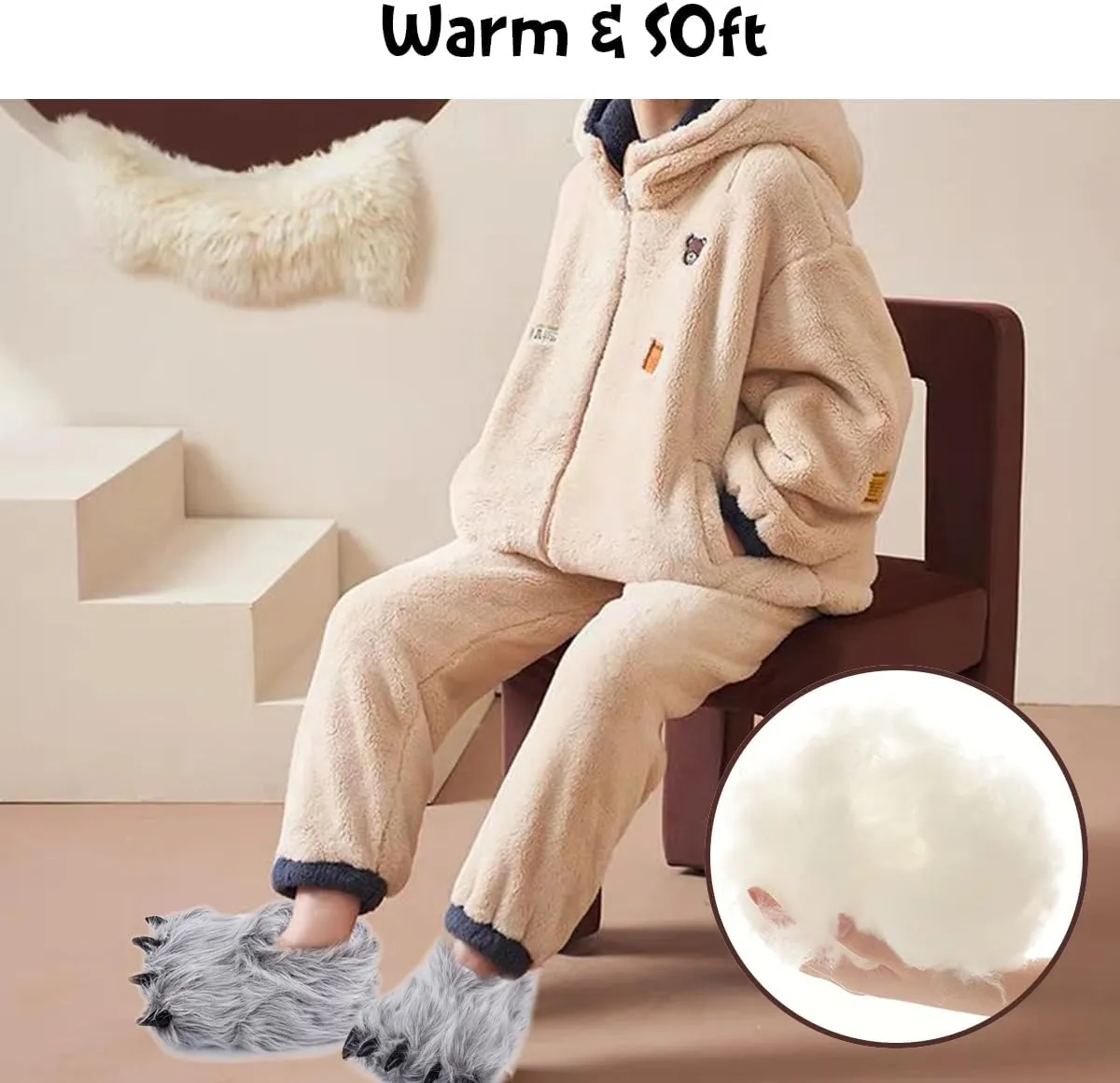 Caramella Bubble Cute Fuzzy Animal Paw Slippers Fluffy Animal Claw Slippers Soft Funny Monster House Shoes for Adults Women for Vacation Birthday