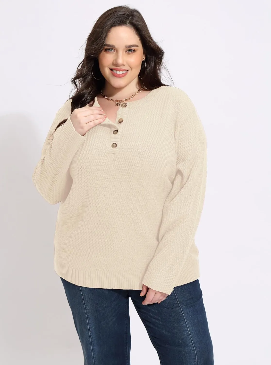 CARCOS Plus Size Sweaters for Women Long Sleeve Knitted Pullover Sweaters Crewneck Jumper Tops Lightweight Casual XL-5XL