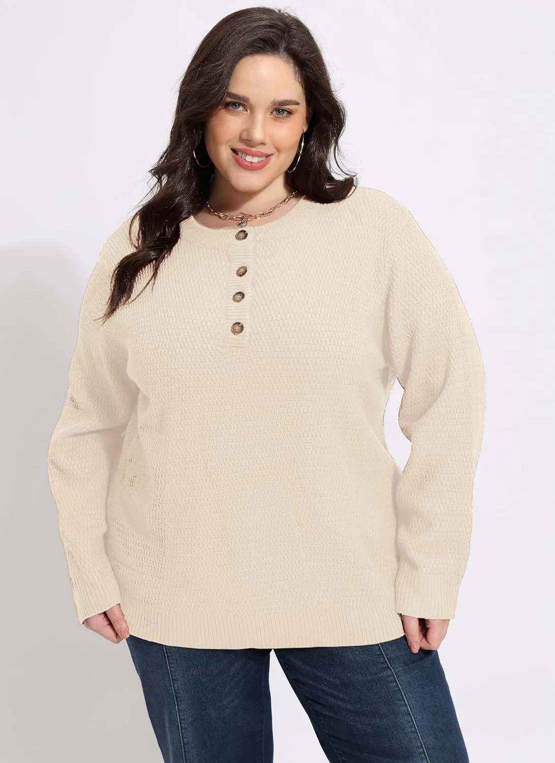 CARCOS Plus Size Sweaters for Women Long Sleeve Knitted Pullover Sweaters Crewneck Jumper Tops Lightweight Casual XL-5XL