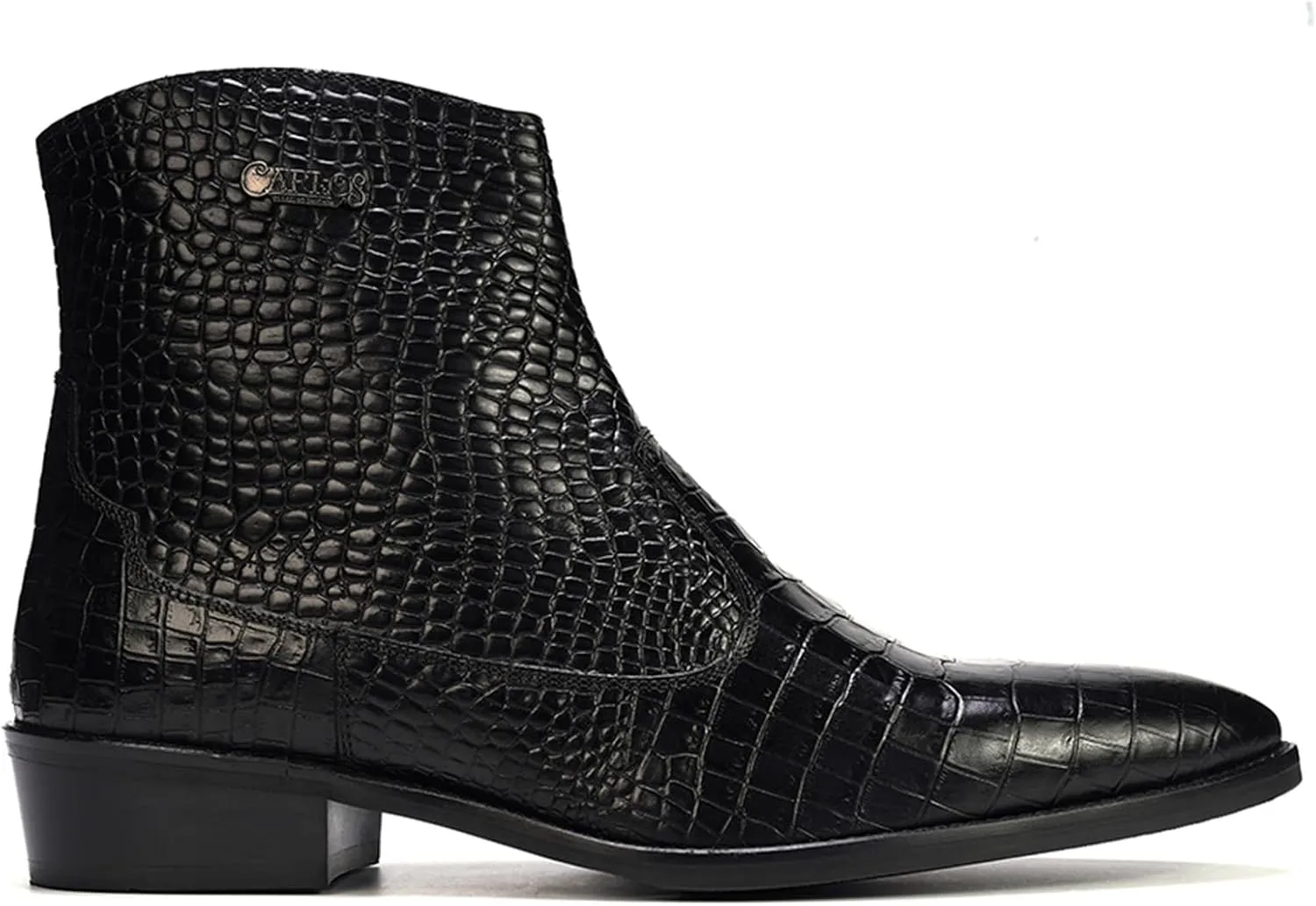Carlos Santana Zappa Cowboy Boots for Men | Zipper Closure | Rubber Outsole & Cushion Comfort Footbed | Calfskin Leather Upper