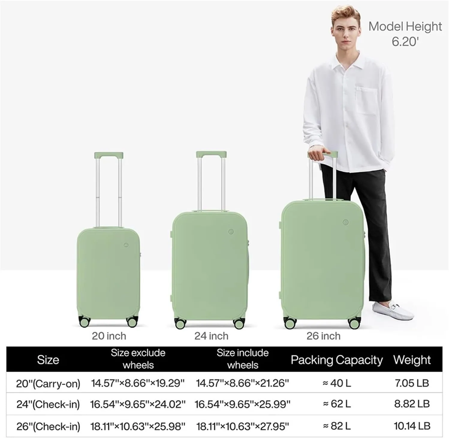 Carry On Luggage Patent Travel Luggage Women Men Suitcase On Wheels Spinner Trolley Case Bag 18" Carry On 20" 24" Check in PC Luggage(H,26Inches 650mm)