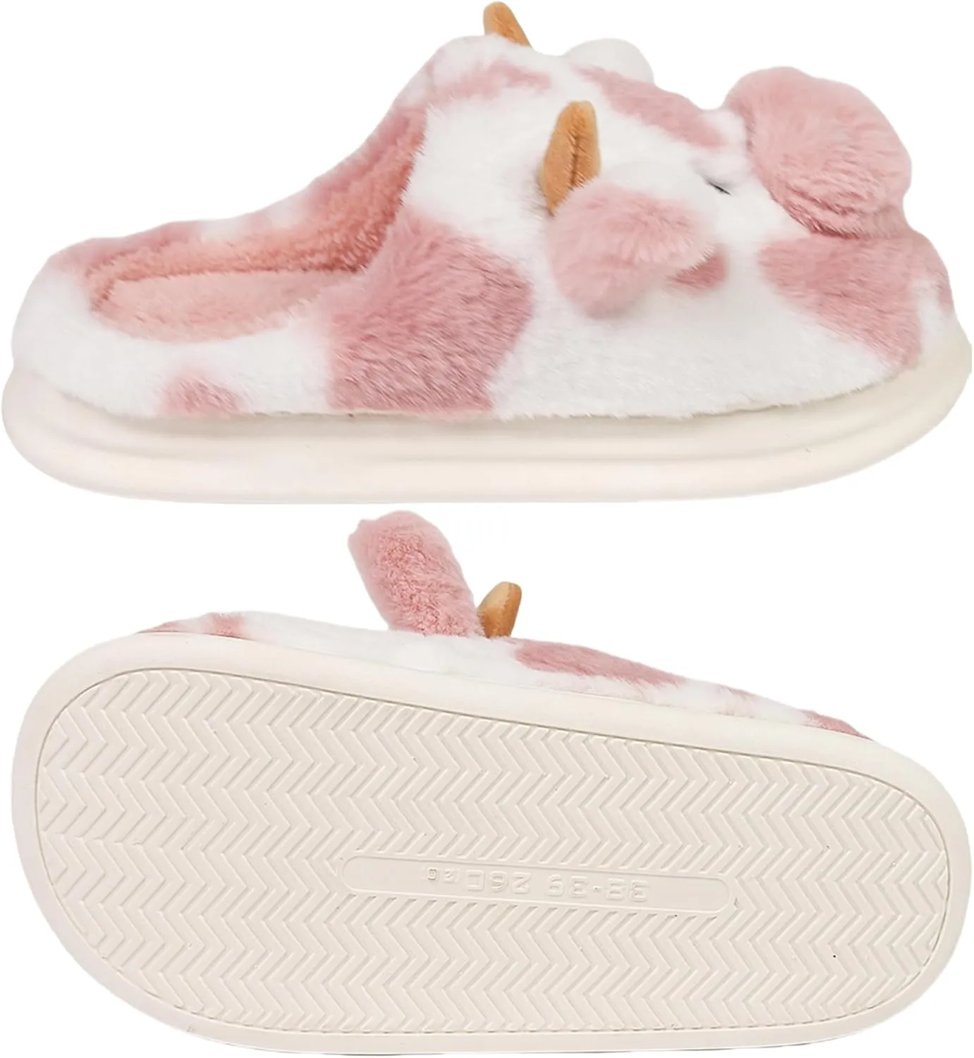 Cartoon Cow Cotton Slippers,Cute Cozy Fuzzy Animal Slippers For Women,Winter Warm Plush Comfy Indoor Outdoor Slippers
