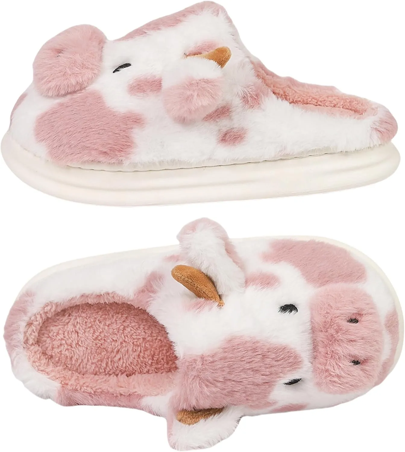 Cartoon Cow Cotton Slippers,Cute Cozy Fuzzy Animal Slippers For Women,Winter Warm Plush Comfy Indoor Outdoor Slippers