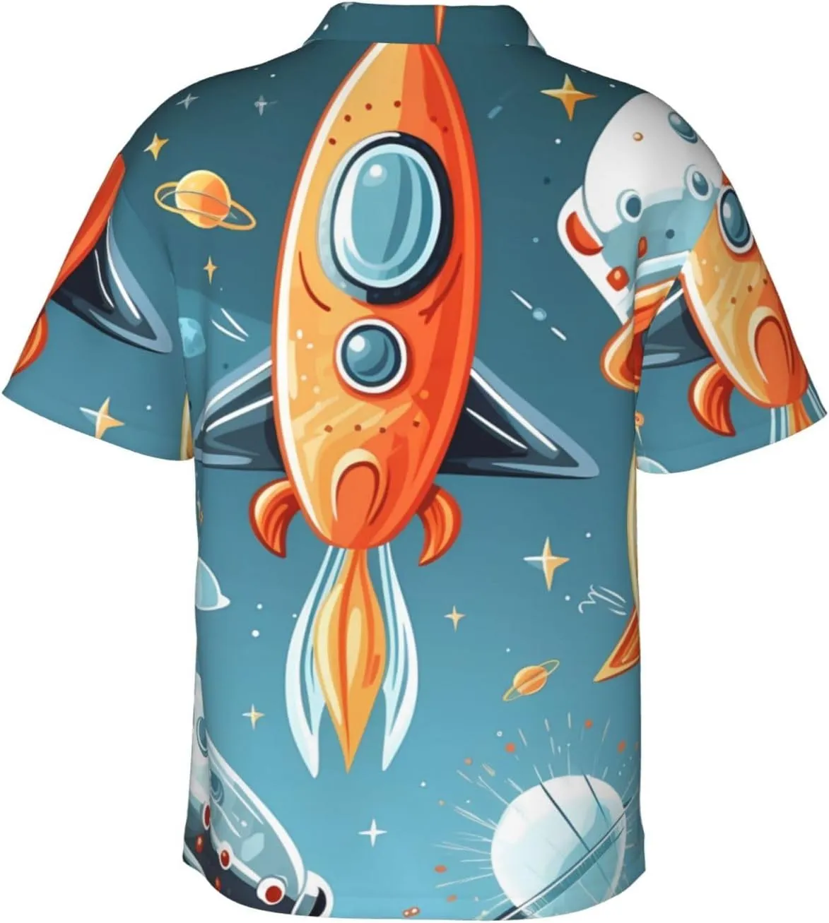 (Cartoon Rockets) Men's Hawaiian Shirt Summer Short Sleeve Button Down Shirts Casual Relaxed Fit Shirts