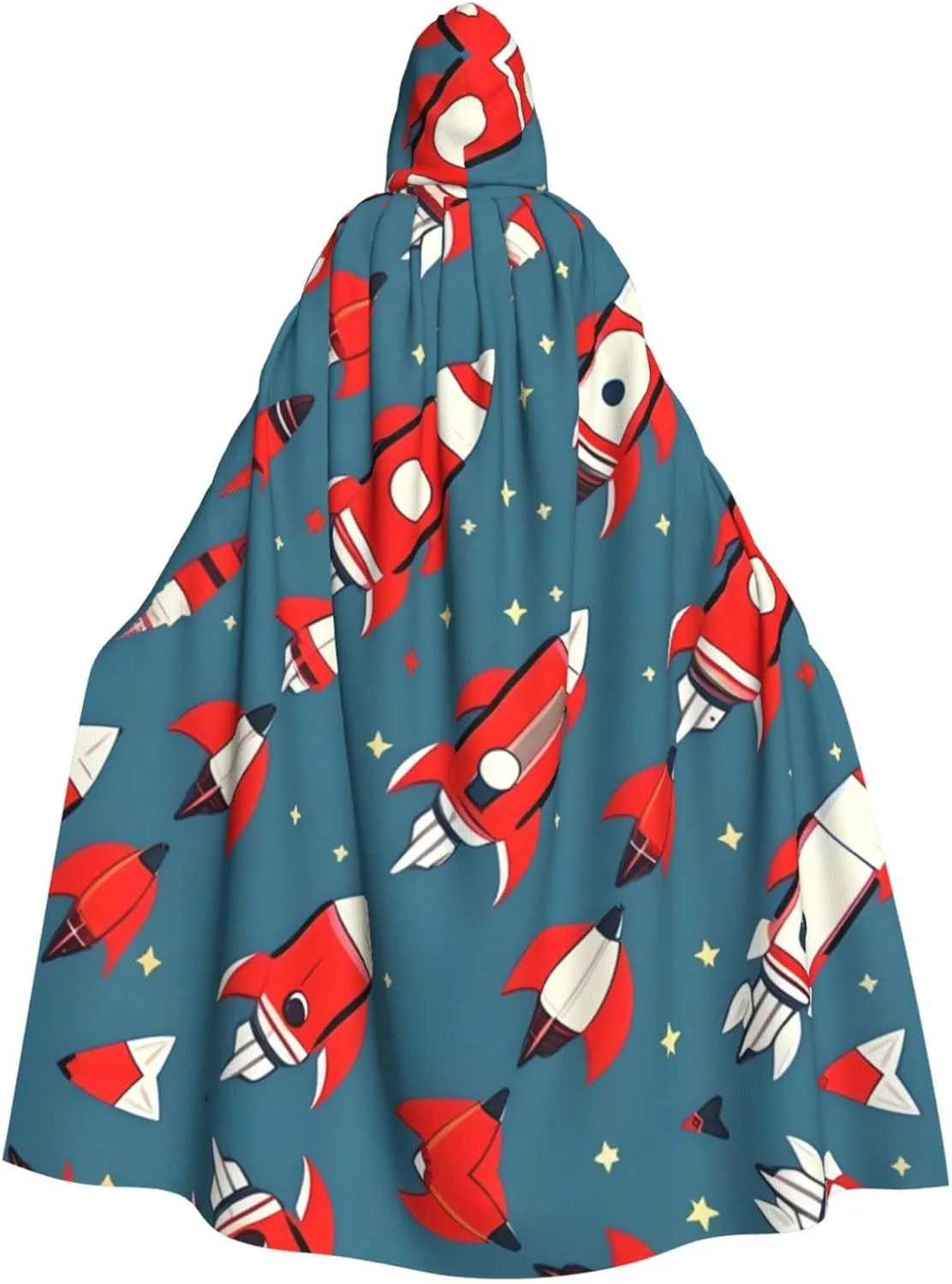 Cartoon Rockets Print Unisex Adults Hooded Cloak, Witch Cape,Men Horror Cape,For Halloween Cosplay Costumes