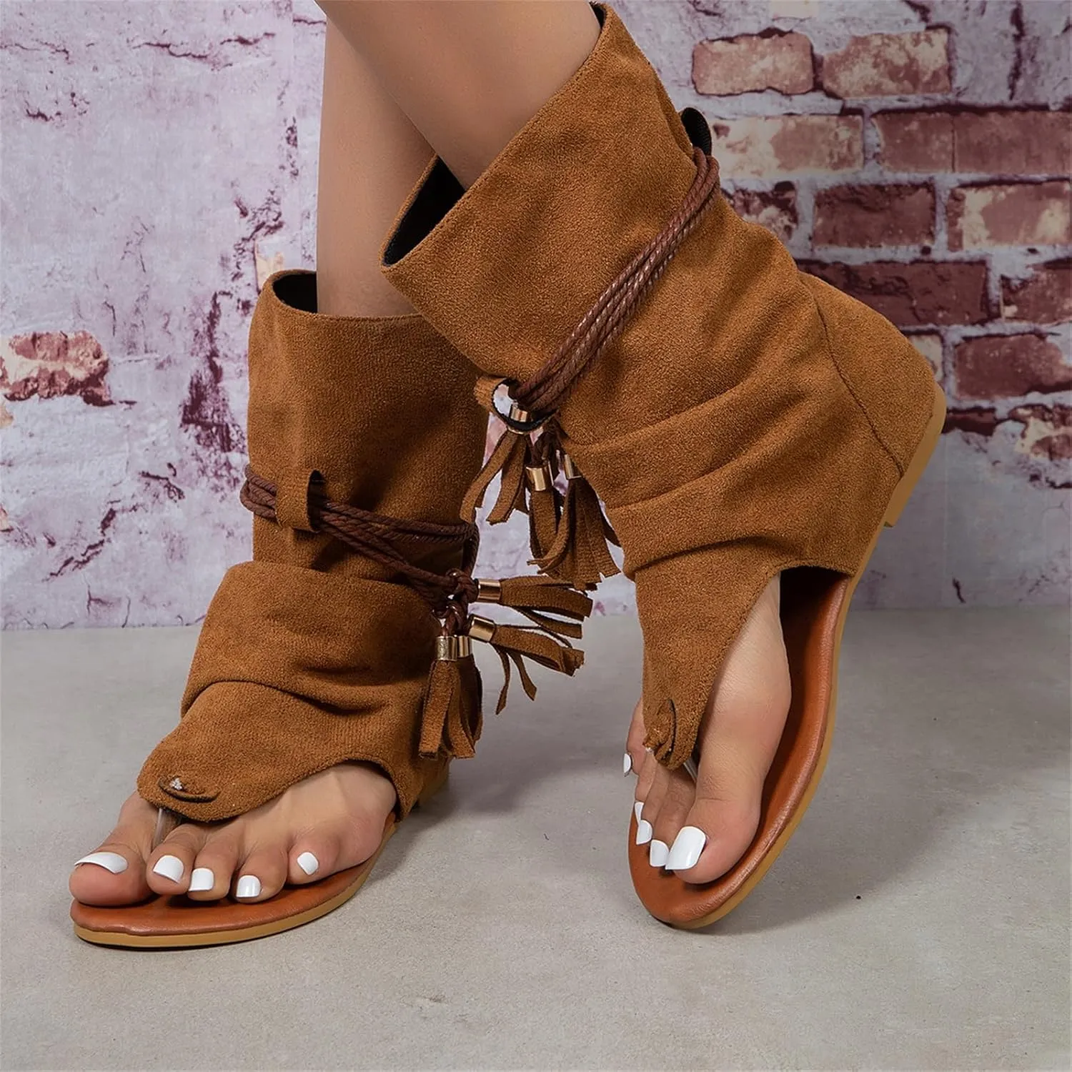 Casual Tassel Sandals for Women, Retro Bohemian Gladiator Sandals Flat Clip-Toe Beach Shoes