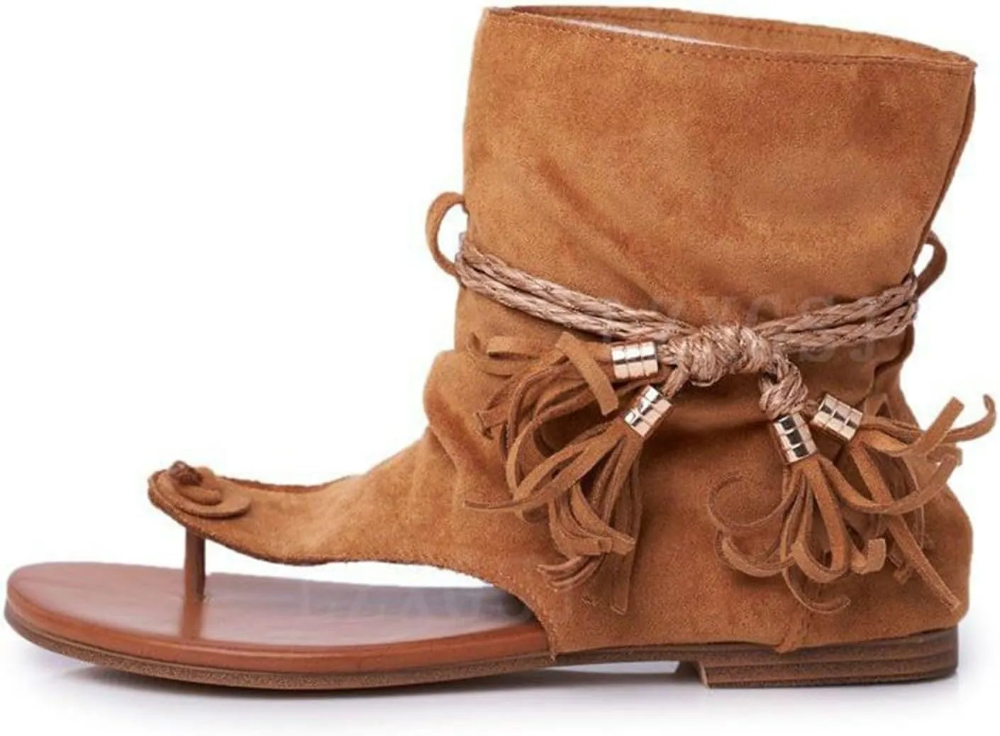 Casual Tassel Sandals for Women, Retro Bohemian Gladiator Sandals Flat Clip-Toe Beach Shoes