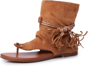 Casual Tassel Sandals for Women, Retro Bohemian Gladiator Sandals Flat Clip-Toe Beach Shoes