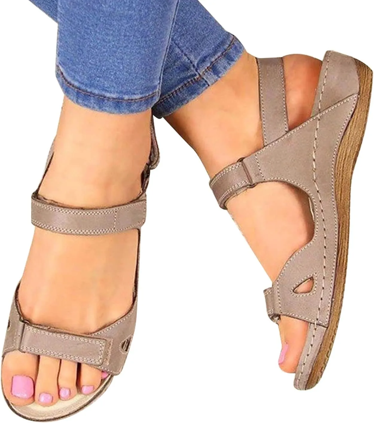 Casual Women's Platform Sandals with Adjustable Buckle Straps Stylish Open Toe Flats for Summer Resort Wear