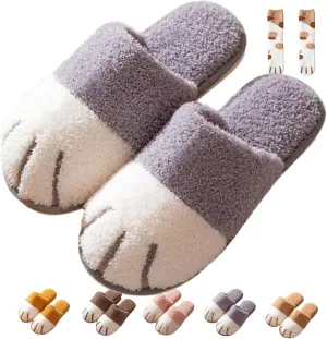 Cat Paw Slippers for Women, 3D Cat Paw Cartoon Warm Cozy Fuzzy Bedroom House Slippers