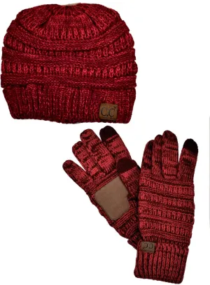 C.C Unisex Soft Stretch Cable Knit Beanie and Anti-Slip Touchscreen Gloves 2 Pc Set 2 Pc Set