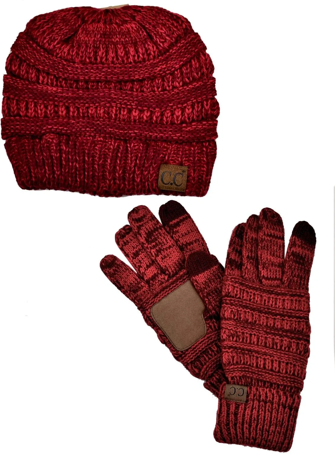 C.C Unisex Soft Stretch Cable Knit Beanie and Anti-Slip Touchscreen Gloves 2 Pc Set 2 Pc Set