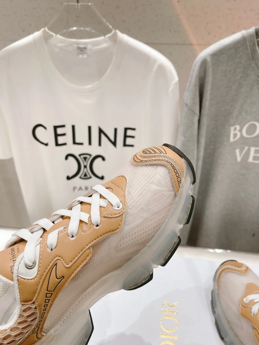 CD Vibe Sneaker White Beige Brown Polyester Mesh Fabric And Lambskin