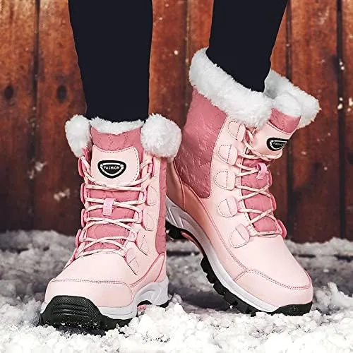CERYTHRINA Women's Waterproof Snow Boots Winter Mid Calf Booties Warm Fur Lining Winter Shoes